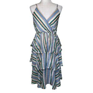 Women’s Striped Tiered Ruffle Sundress Resort Beachwear Summer Party Sz M